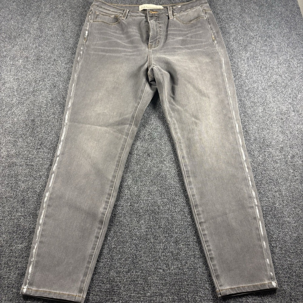 Soft Surroundings Jeans Womens 10 Gray Silver Metallic Foil Slim‎ Stretch Denim